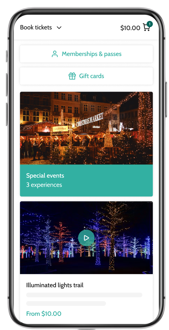 Beyonk's Christmas event ticketing system on mobile. Memberships, gift cards and sessions can be bought here.